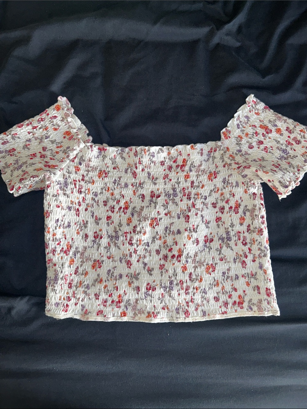 American Eagle White Floral Off-Shoulder Smocked Women’s Top - Medium - Picture 3 of 5